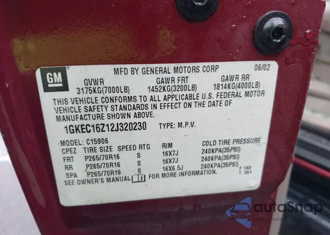 2002 GMC Yukon Xl C1500 from USA, damaged, VIN 1GKEC16Z12J320230